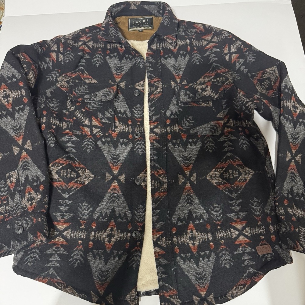 Jachs New York Jacket Men L Wool Blend Sherpa Lined Aztec Southwestern Shacket